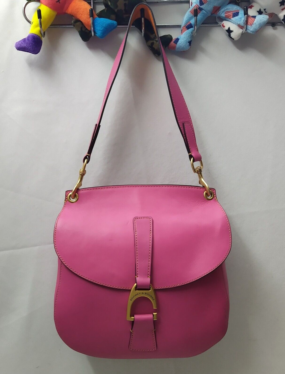 Dooney & Bourke Reese North South Pink Leather Flap Closure Shoulder Bag